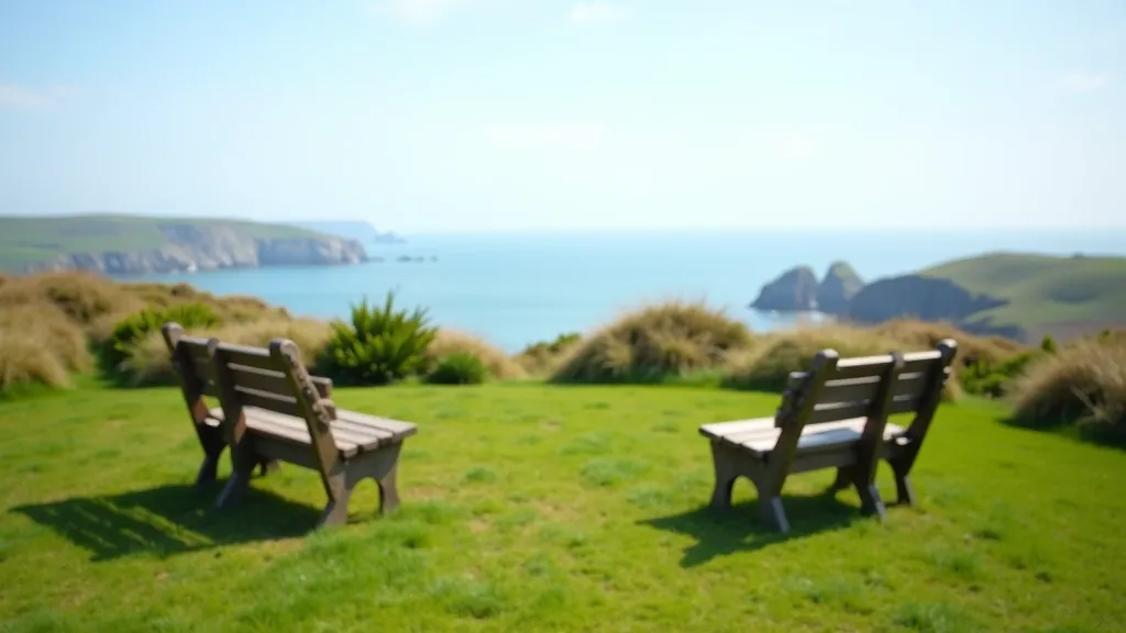 Outdoor rest area with wooden benches overlooking scenic views